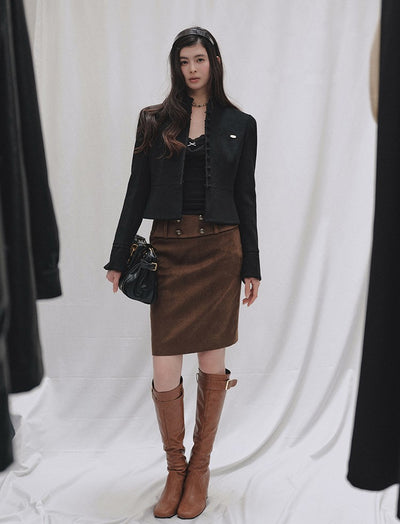 Ruffled Stand Collar Short Woolen Jacket LAL0248