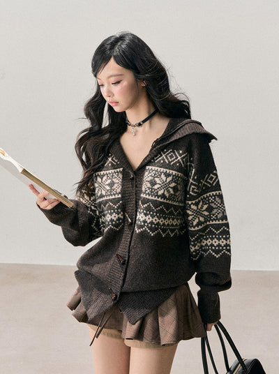 Horn Button Nordic Pattern Cardigan DIA0761