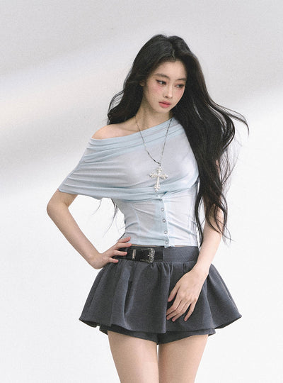 One Shoulder Waist Slim Short Top DIA0497