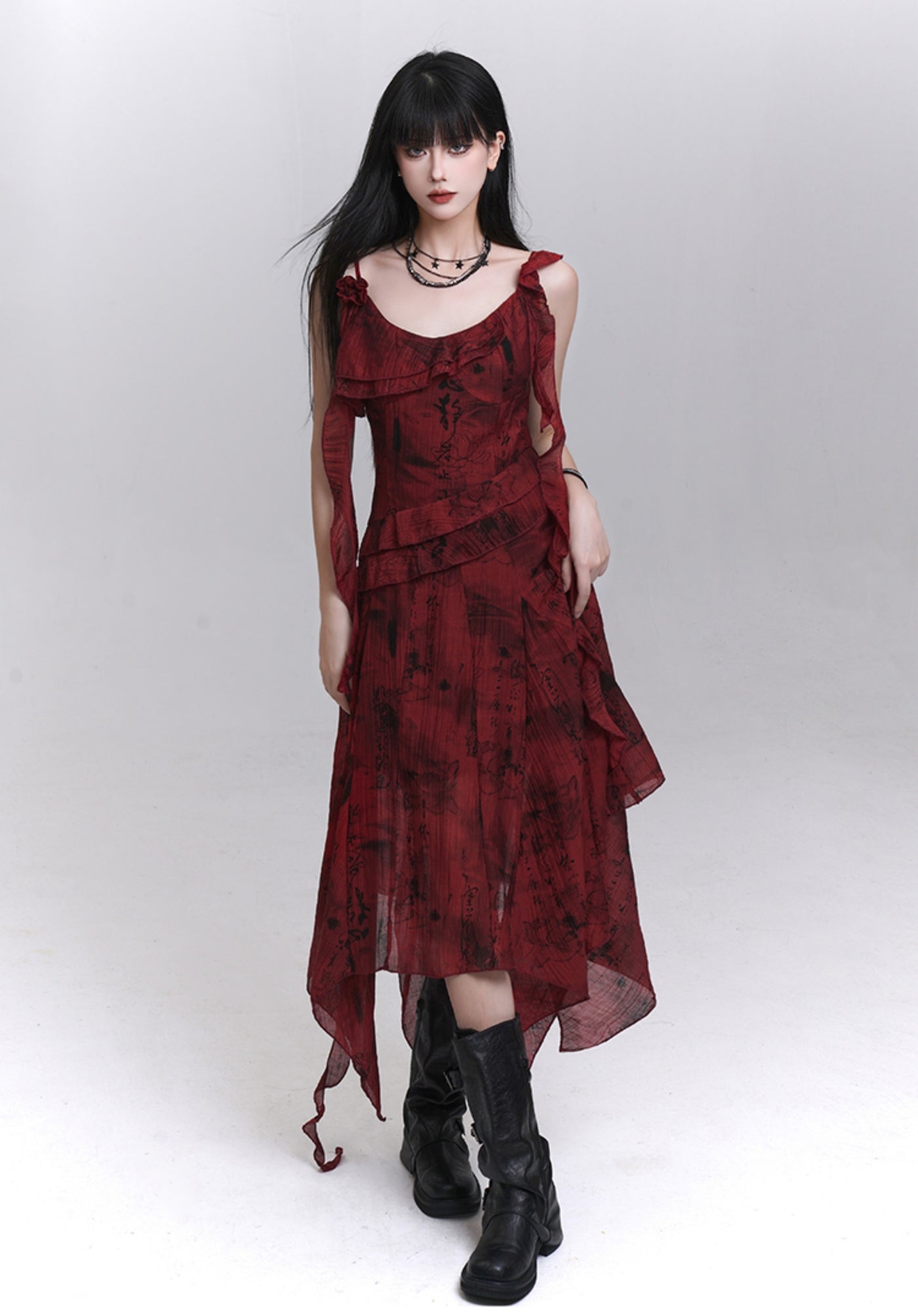 Red Niche Design Suspender Dress LAD0190