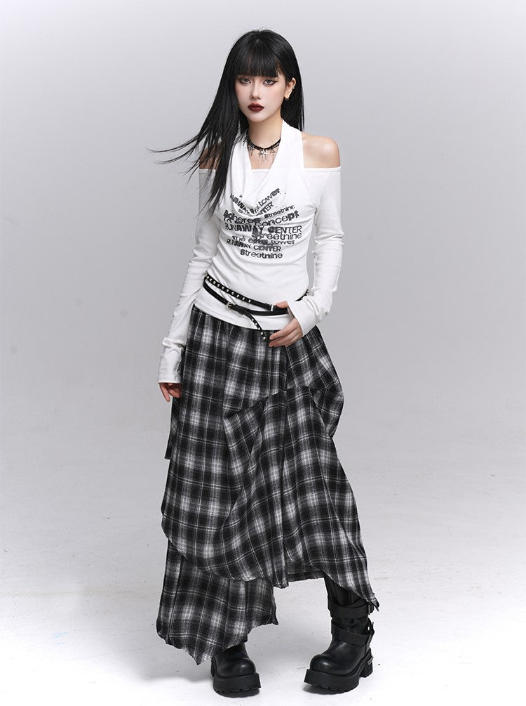 Irregular Plaid Midi Skirt LAD0224