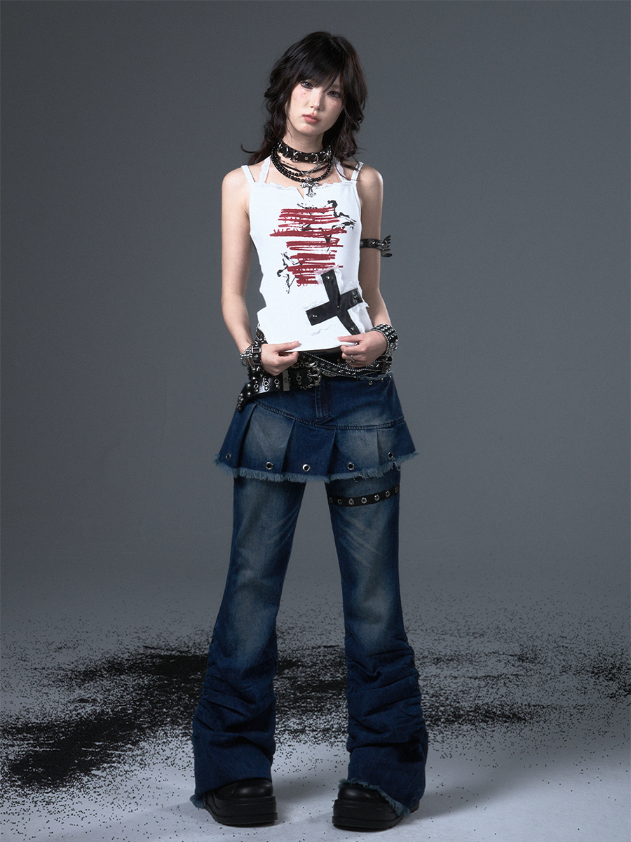 Punk Print Cross Lace Camisole FRU0101