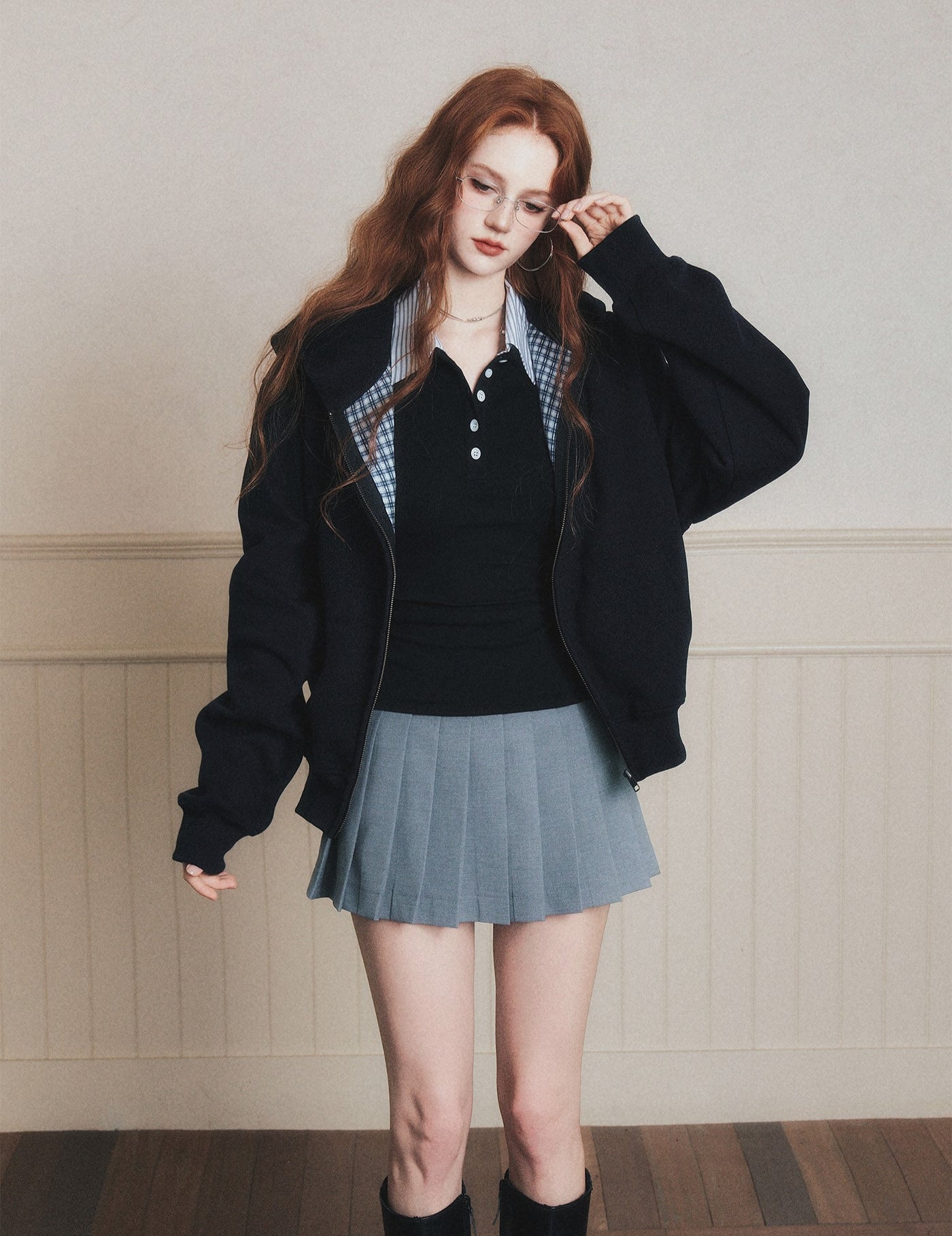 Plaid Patchwork Hooded Oversized Jacket LUL0184