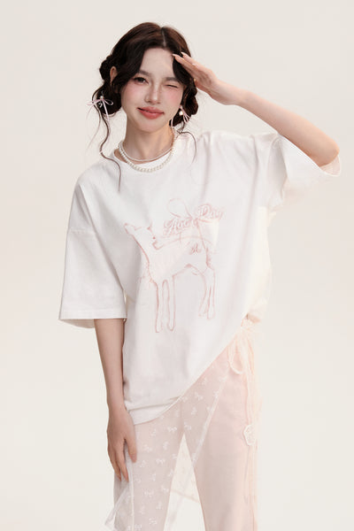 Deer Print Short Sleeve Animal T-shirt AOO0012