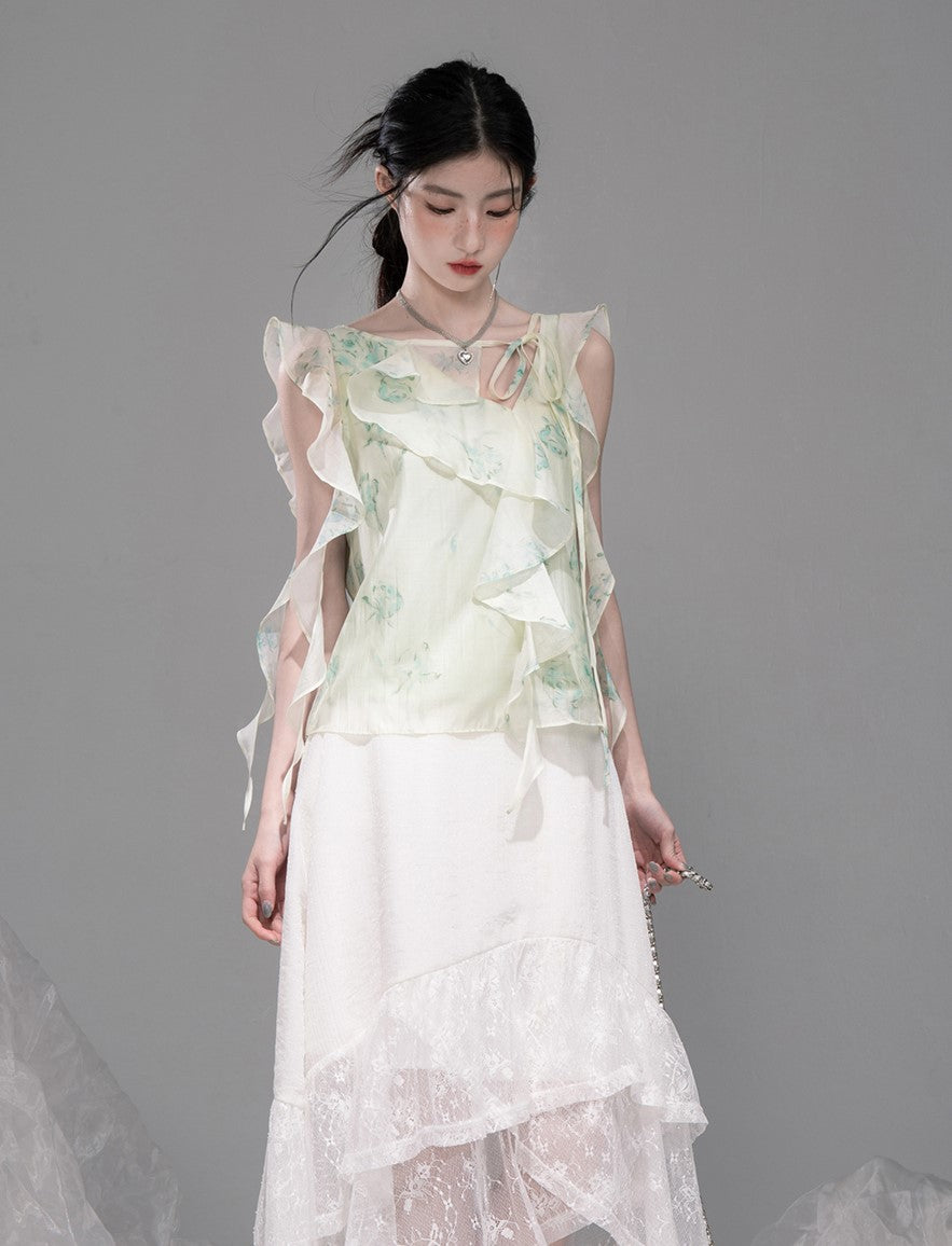 Irregular Lotus Leaf Collar Chiffon Shirt COT0330