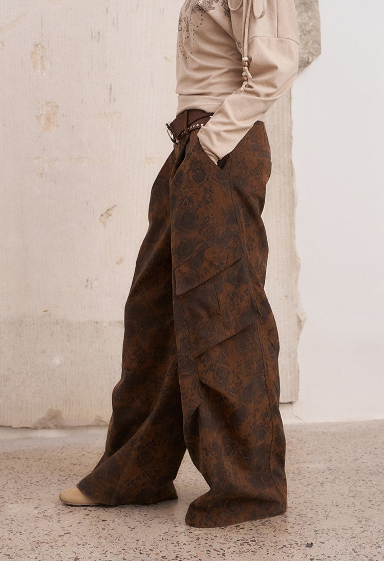Retro Print Large Pockets Pants DID0220