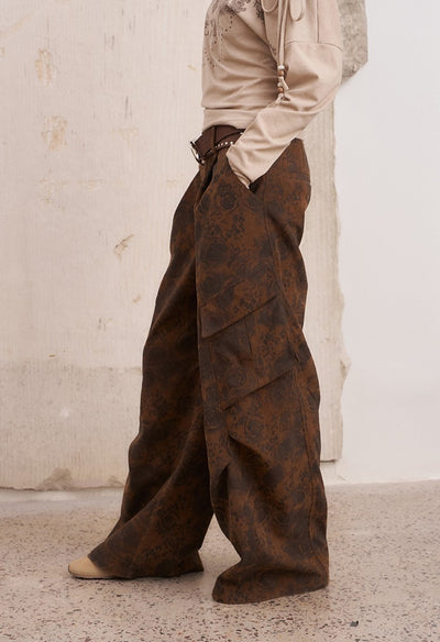 Retro Print Large Pockets Pants DID0220