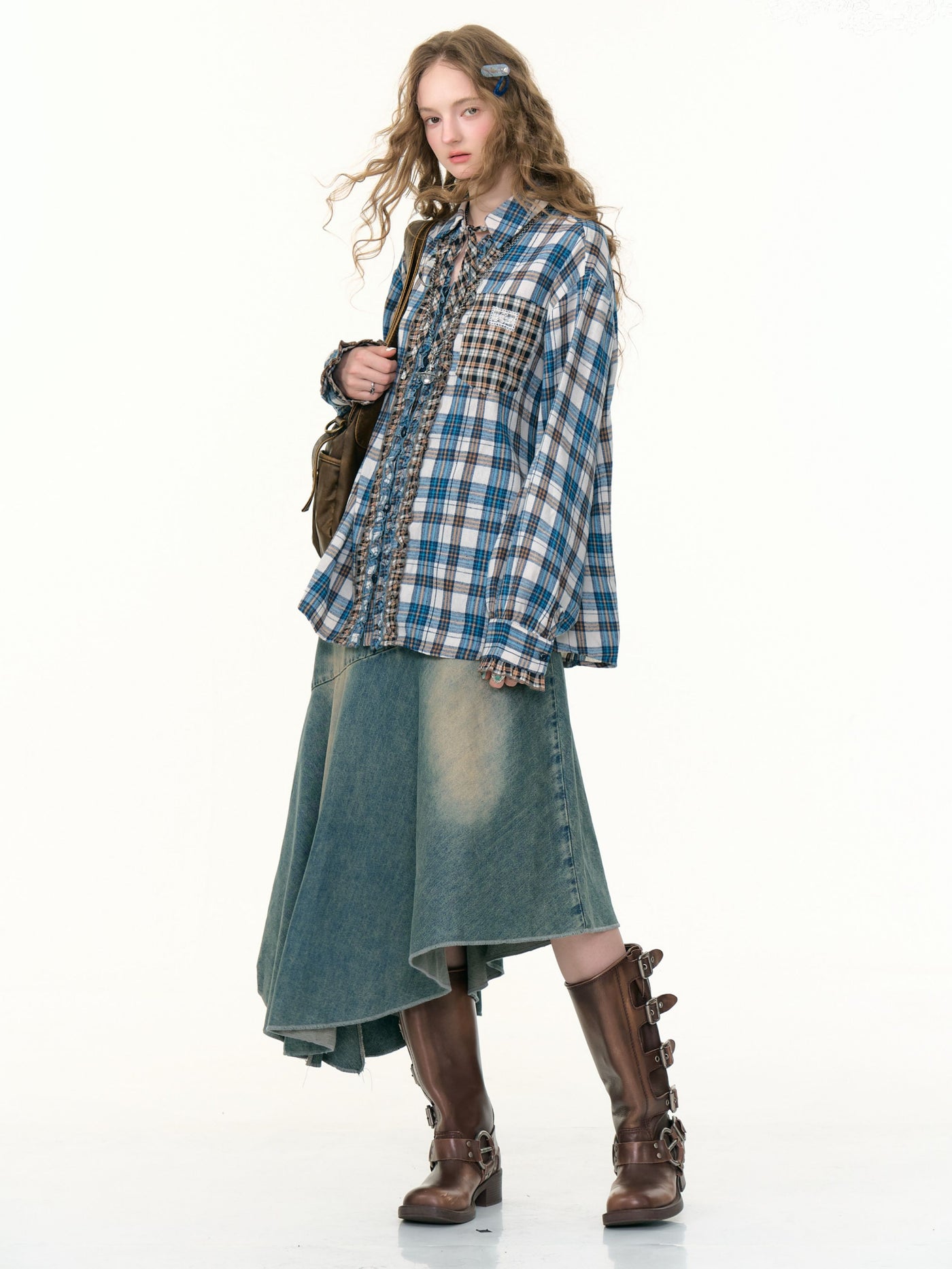 High Waist Irregular Denim Maxi Skirt ZIZ0306