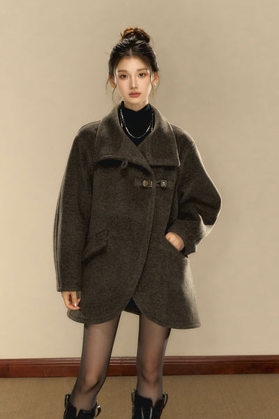 Rock Gray Tweed High Collar Tweed Coat OSH0100