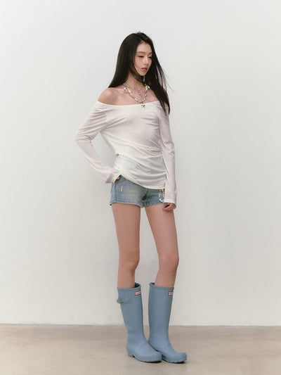 One-shoulder Backless Beaded T-shirt VIA0281