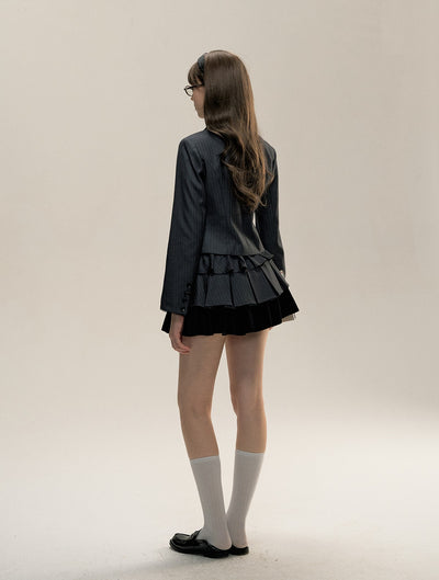 Gray Striped Suit Jacket/Cake Pleated Skirt SUN0080