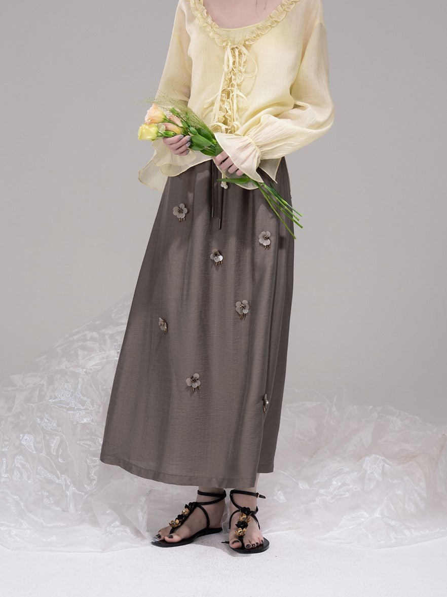 Brown Casual A-Line Drape Skirt COT0305