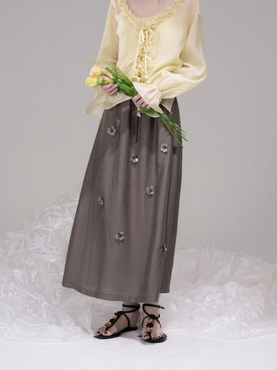 Brown Casual A-Line Drape Skirt COT0305