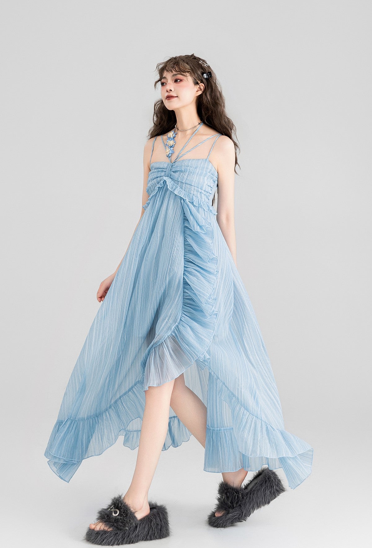 Fairy Ruffle Suspender Chiffon Long Dress KEI0094