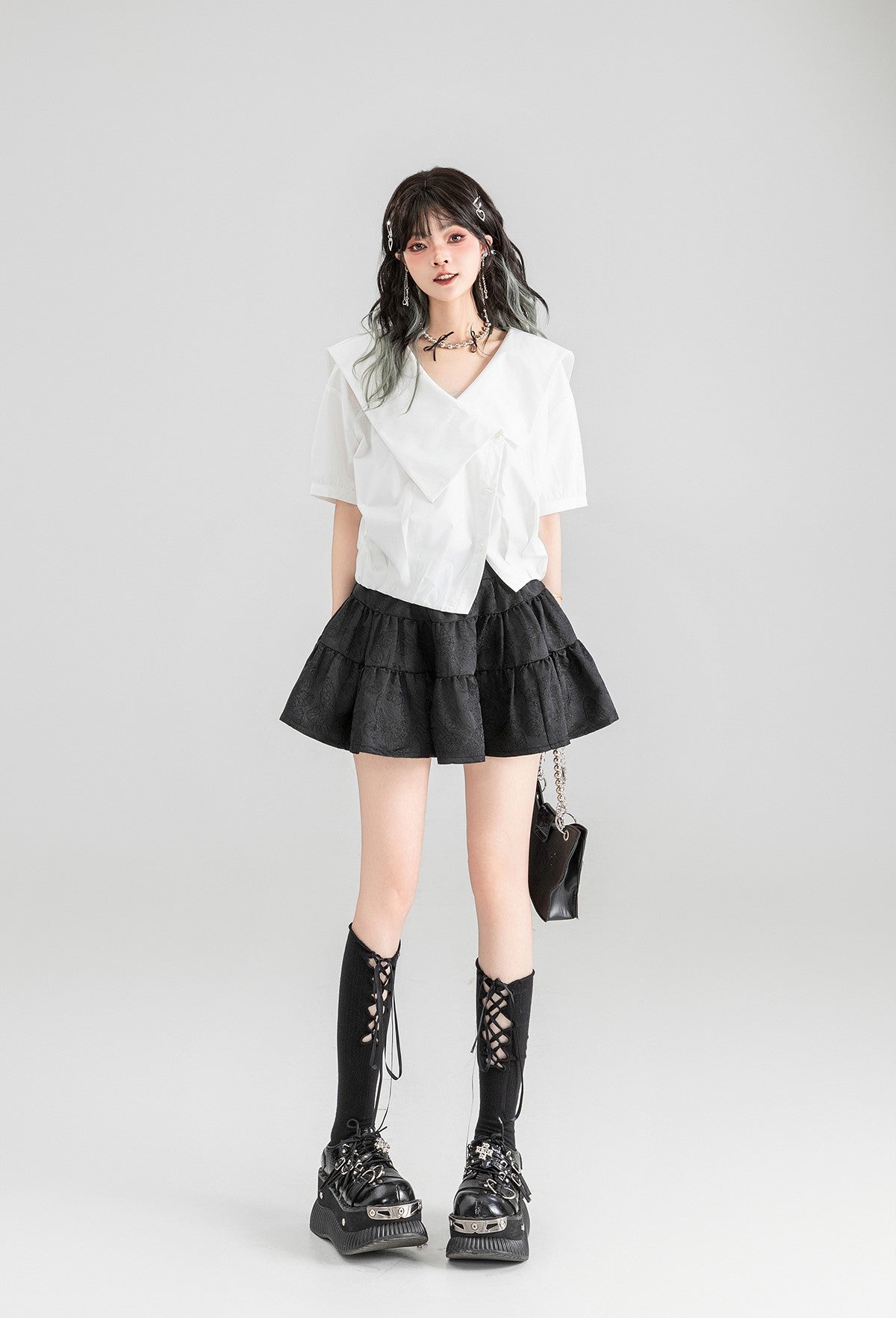 Dark Pattern Jacquard A-line Pleated Fluffy Cake Short Skirt KEI0061