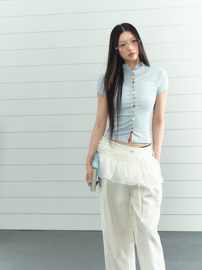 High Collar Button T-shirt LAL0209