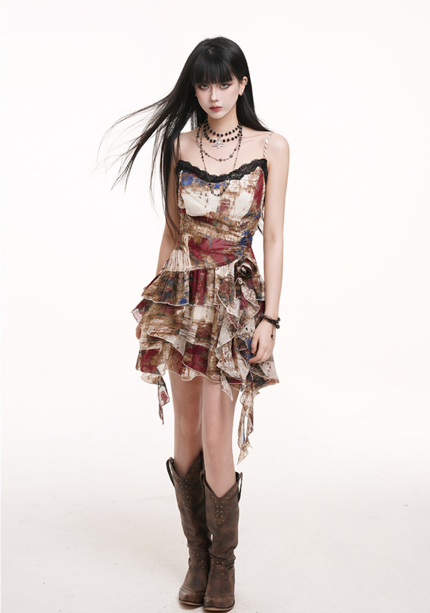 Irregular Colorful Suspender Dress LAD0176
