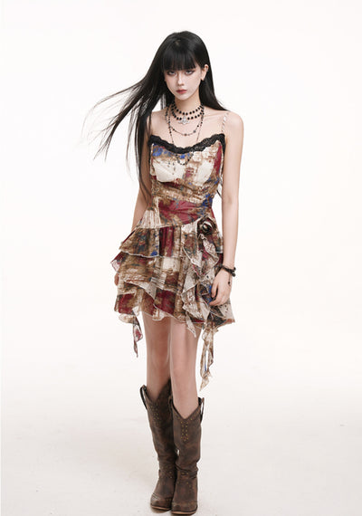 Irregular Colorful Suspender Dress LAD0176