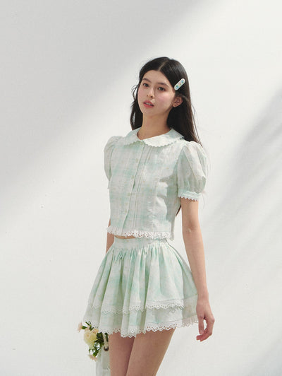 Plaid Floral Shirt/Cake Skirt SUN0148