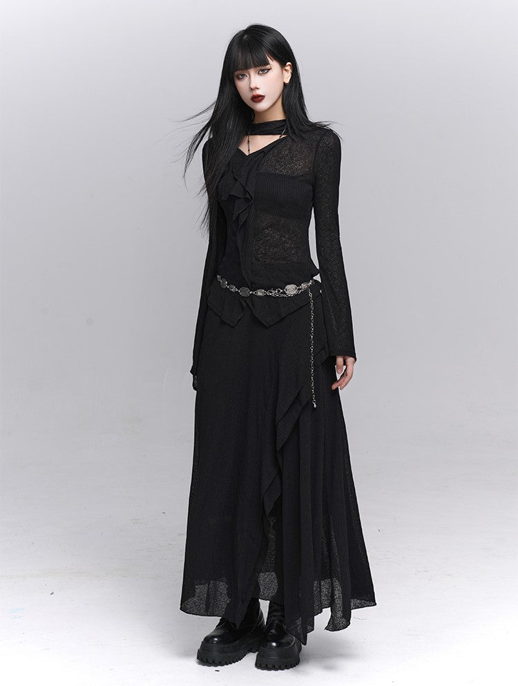 Simple High-End V-neck Top/Skirt LAD0222