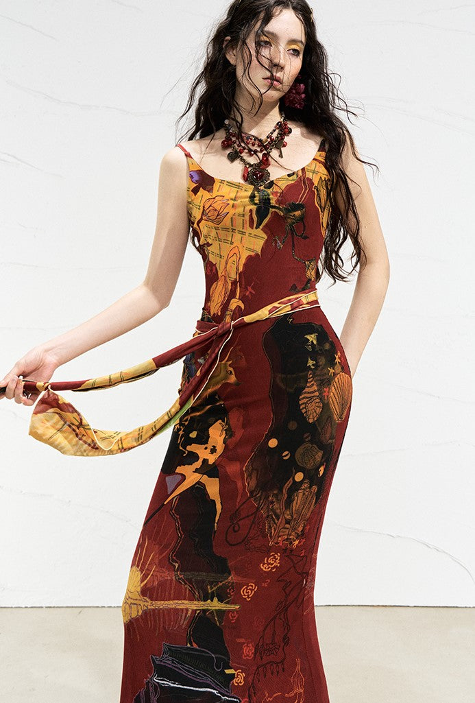 Mondrian Contrast Color Suspender Dress OFA0256