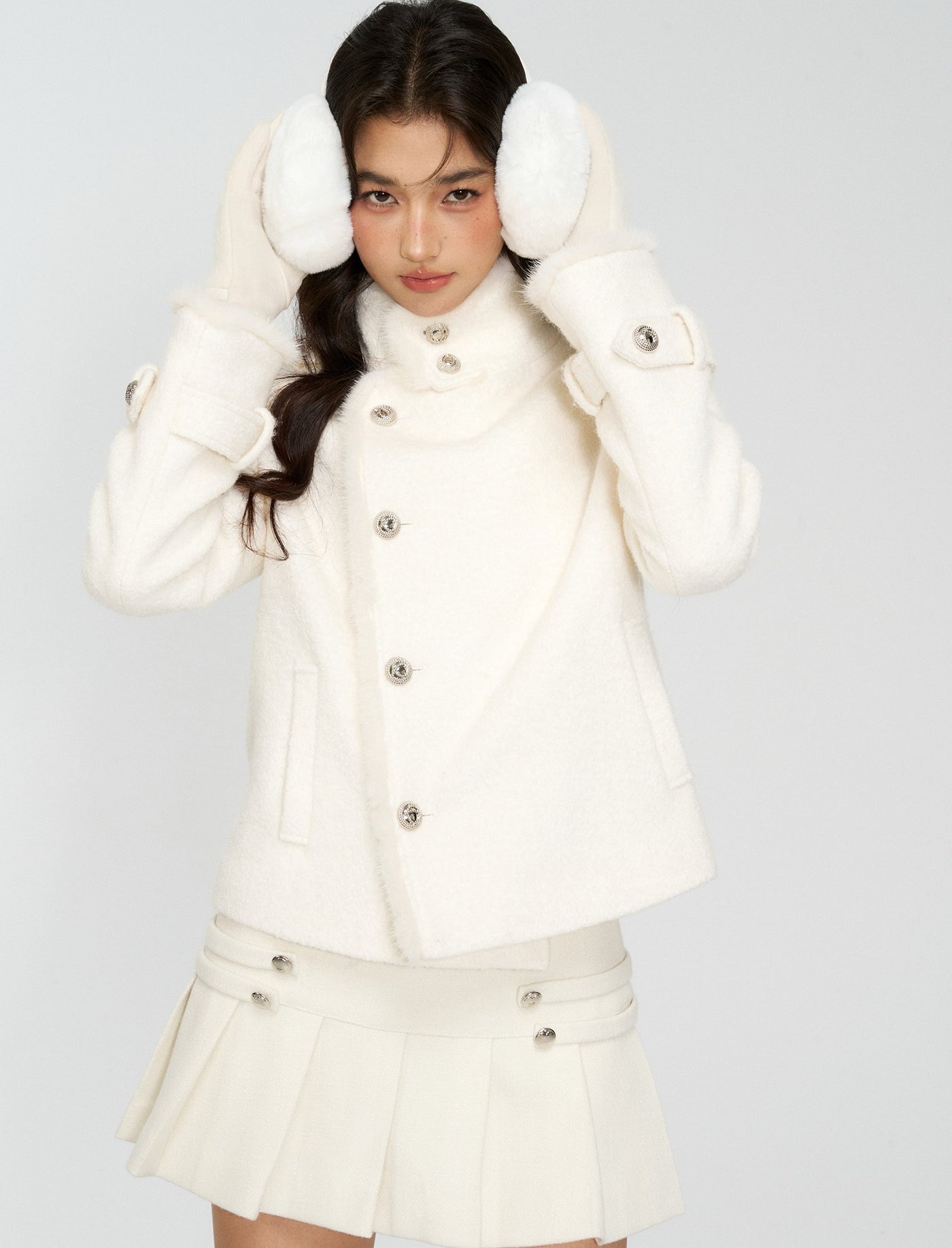 White Pleated Preppy Style Midi Skirt 4MU0167