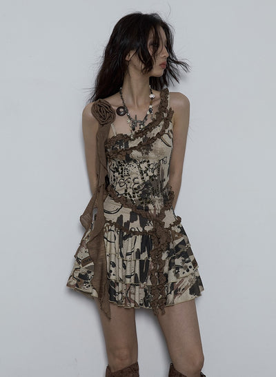 Punk Stitching Backless Print Puffy Cake Dress NOR0076