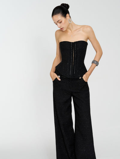 Black Luxurious-style Short Jacket/Camisole/Pants 4MU0161