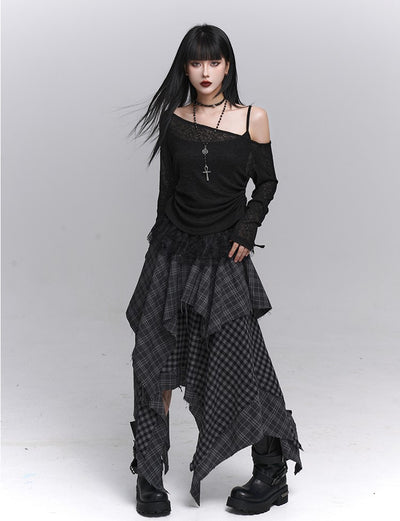 Long-Sleeved Off-Shoulder Sheer Sweater LAD0221