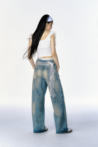 Casual Versatile Loose Straight Leg Draped Jeans CUR0097