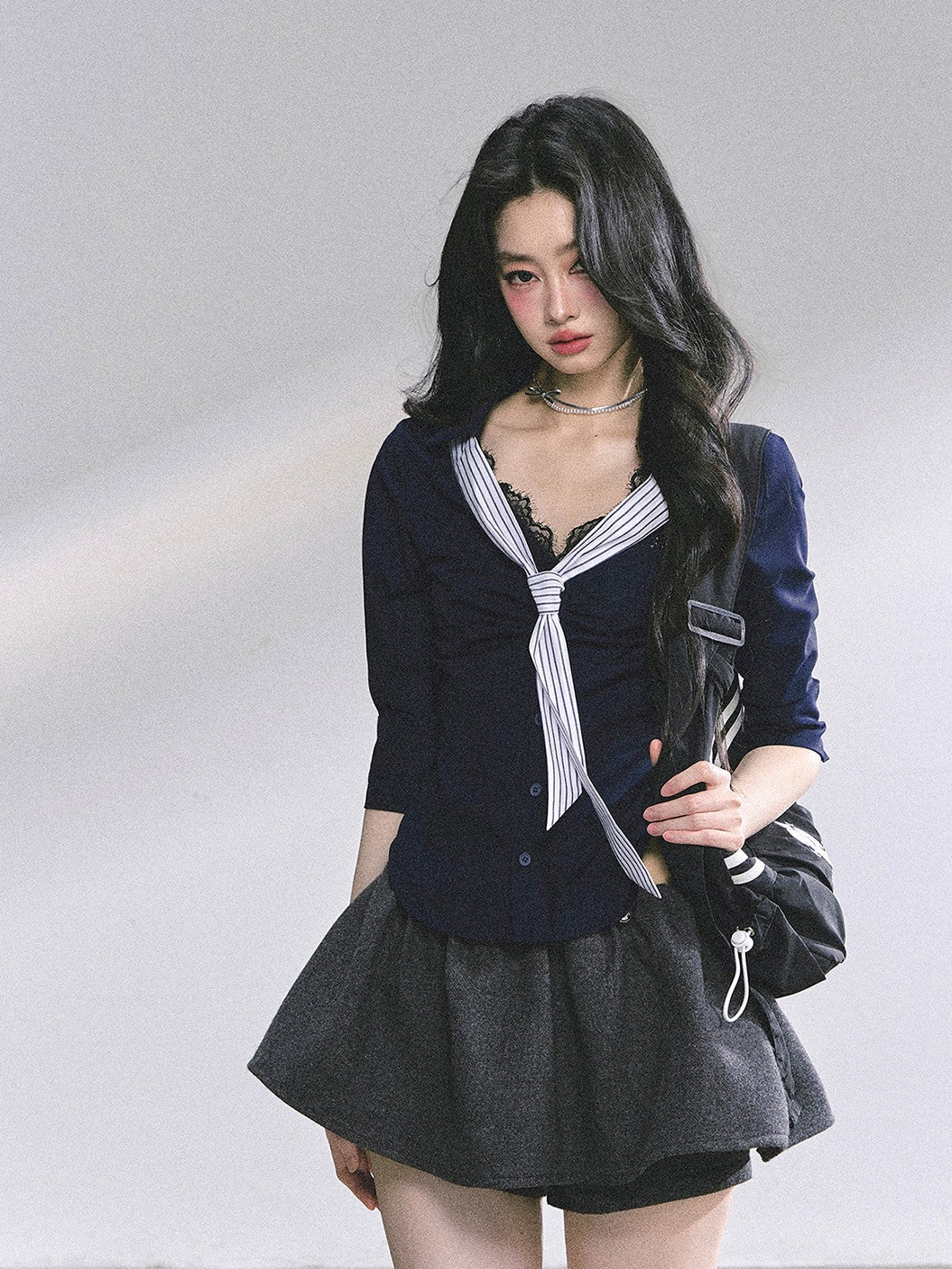 Lace Striped Slim Shirt DIA0572