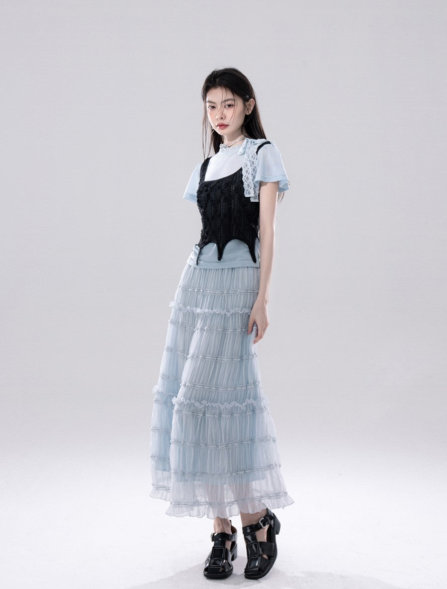 Clear Sky Lace T-shirt+Hollow Vest COT0257