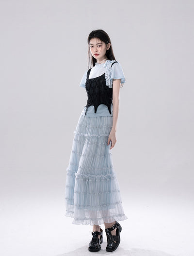 Clear Sky Lace T-shirt+Hollow Vest COT0257