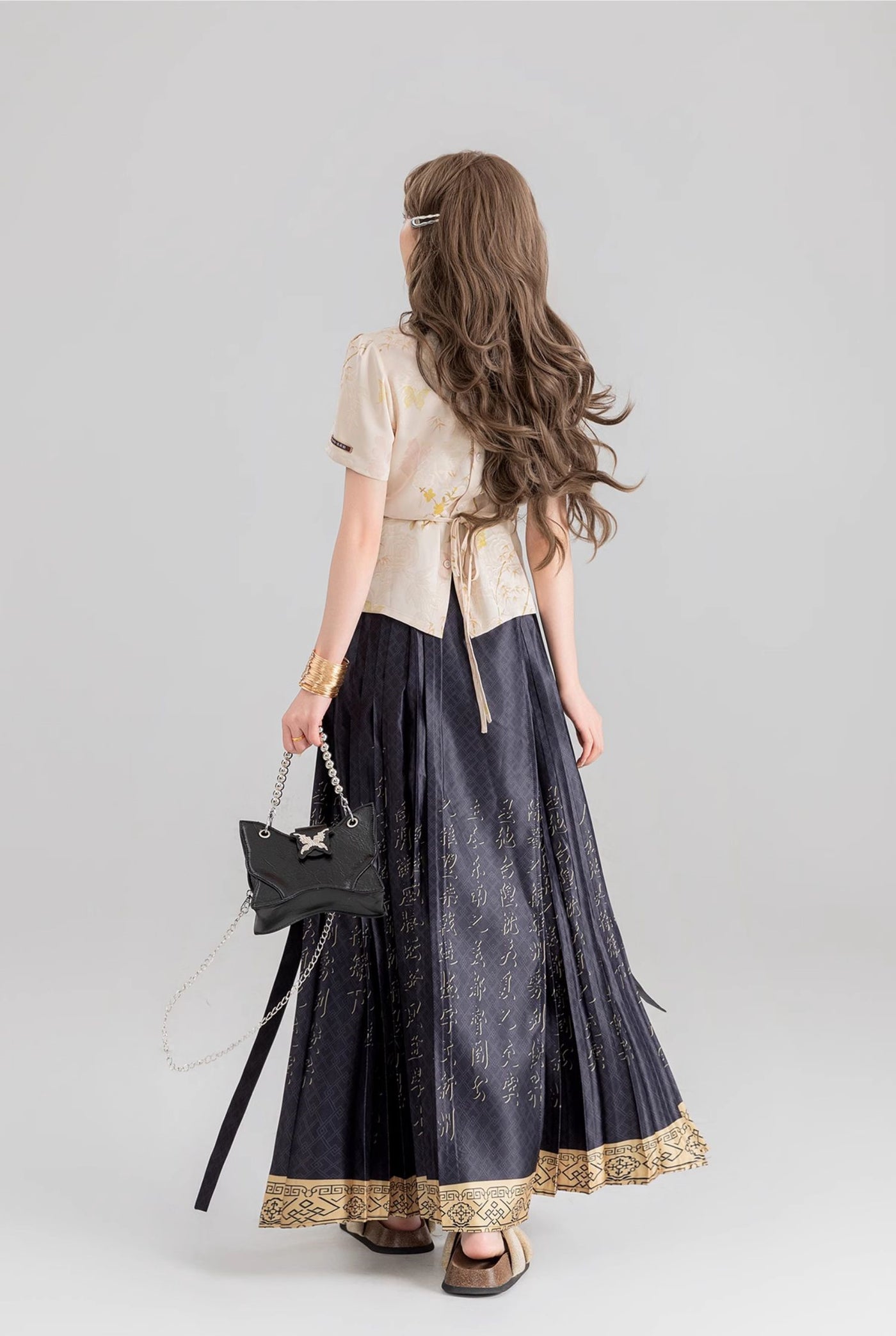 Chinese Character Printing Pleated Long Skirt KEI0069