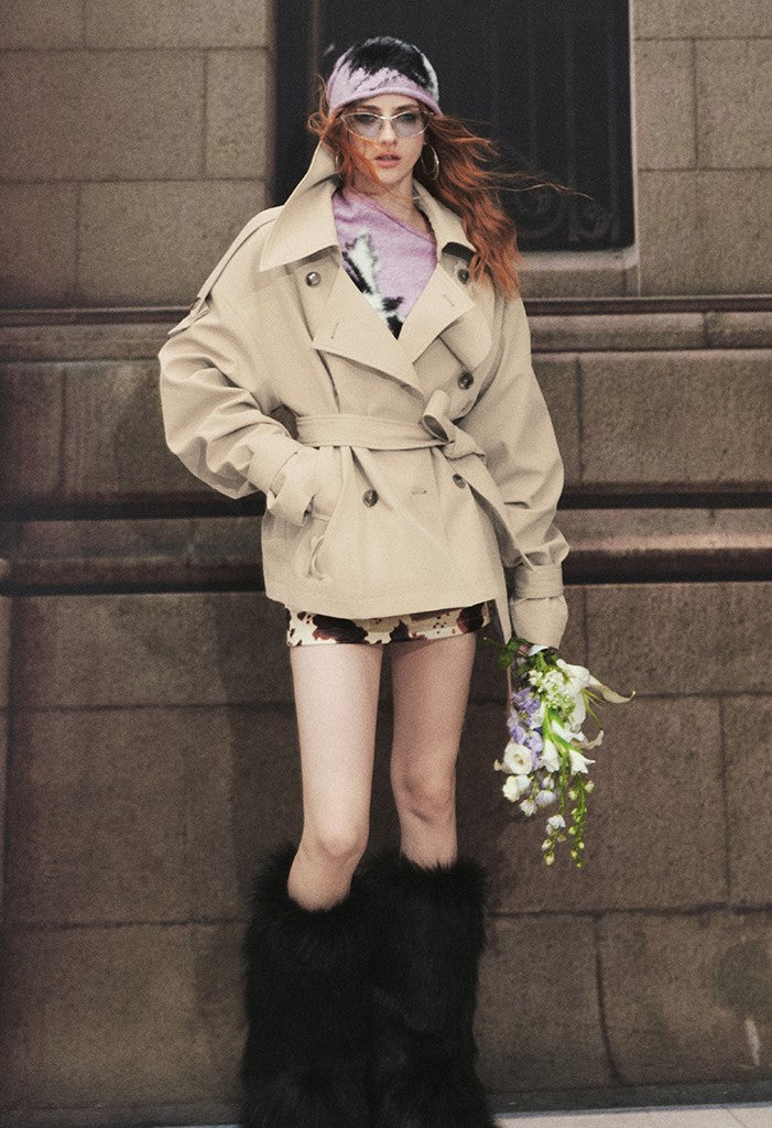 Classic Double-breasted Short Trench Coat OFA0287
