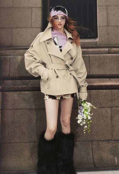 Classic Double-breasted Short Trench Coat OFA0287