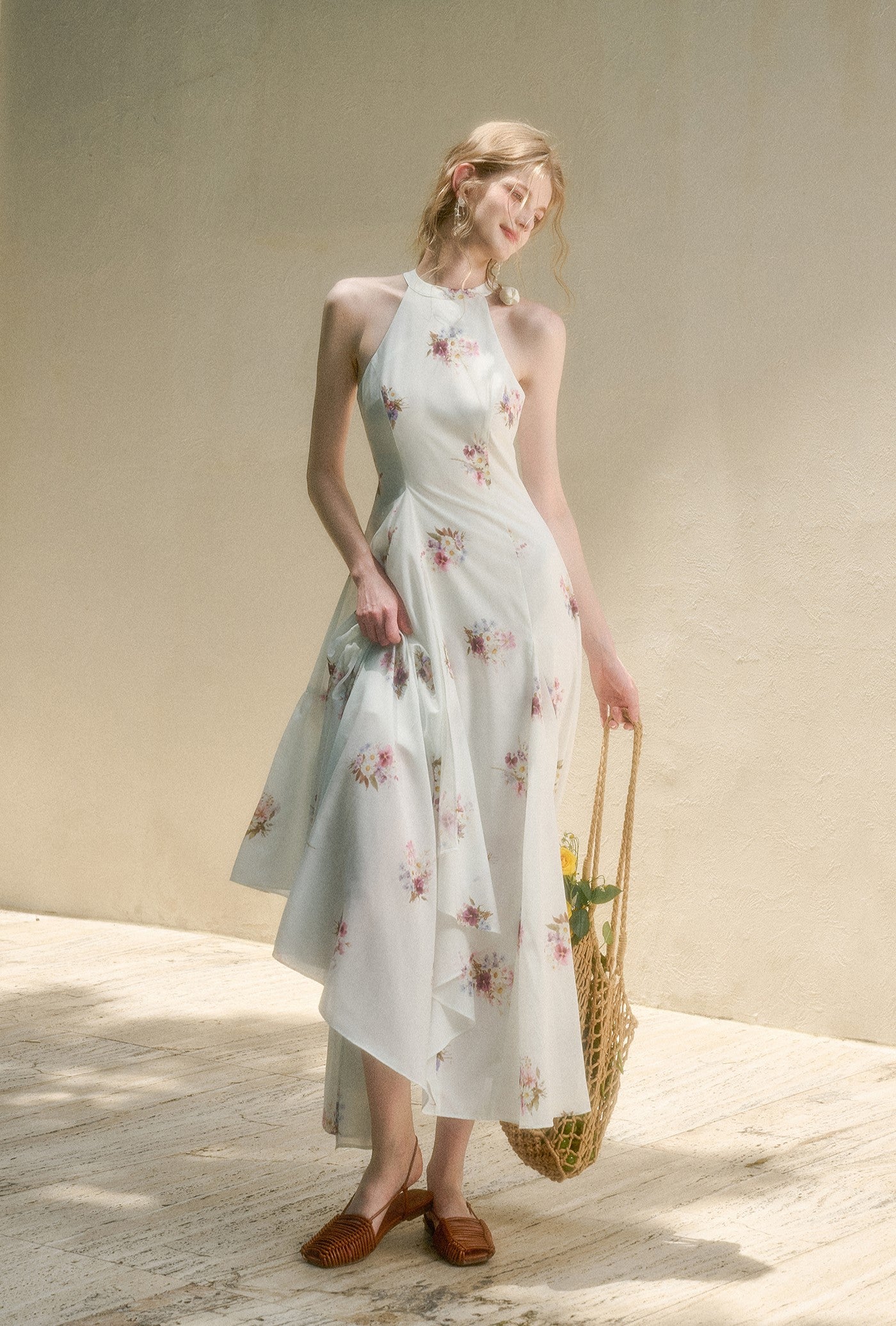 Halter Neck Flower Printed Dress GRO0160