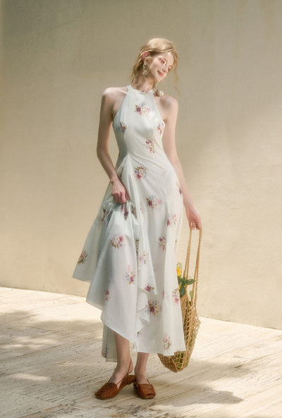 Halter Neck Flower Printed Dress GRO0160