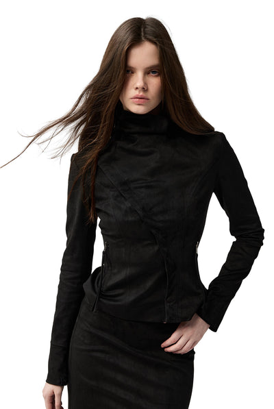 Black Asymmetrical Suede Jacket/Skirt 4MU0156