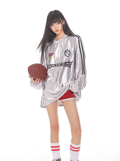 Silver Letter Loose Jersey Style T-shirt UNC0131