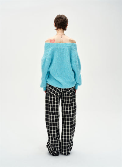 Check Drawstring Curved Casual Pants CUR0262