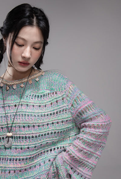 Cherry Pink Shell Chain Hollow Sweater COT0358