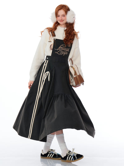 American Retro Design Letter Embroidery Workwear Suspender Dress ZIZ0186