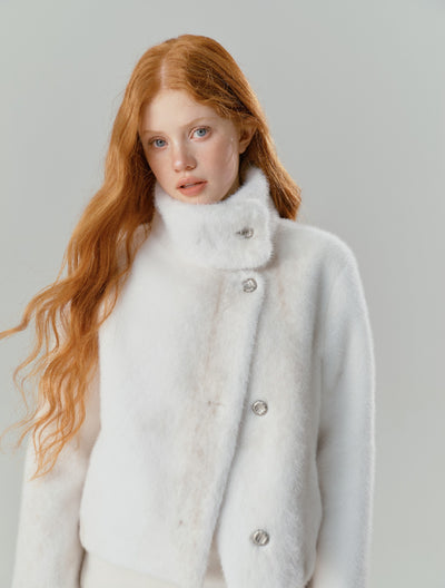 White Half-High Collar Mink Short Fur Jacket SAL0083