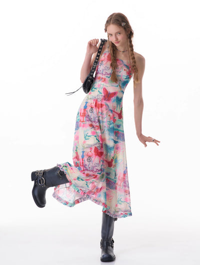 Graffiti Butterfly Print Suspender Dress ZIZ0146