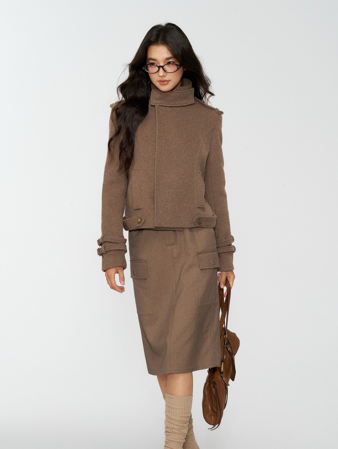 Brown High Neck Wool Jacket/Shorts 4MU0163