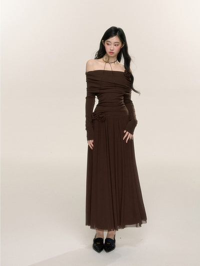 French Style One Shoulder Long Sleeve Waist Dress DIA0222