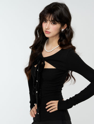 Black Hollow-Out Bow Sweater 4MU0183