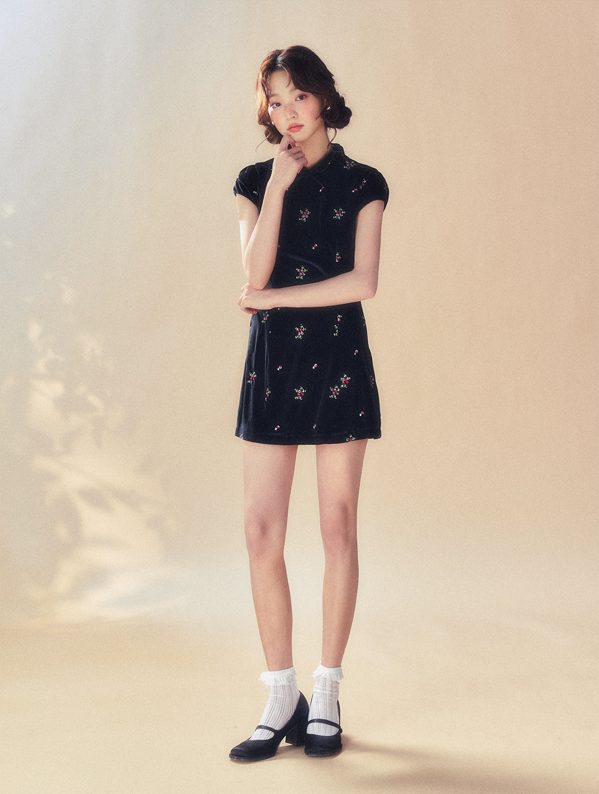 Black Embroidered Velvet Dress SUN0054