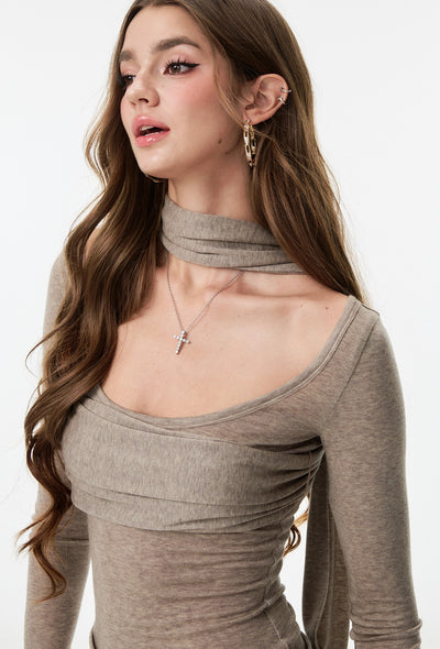 Halter Scarf Base Long-Sleeved T-Shirt 4MU0155